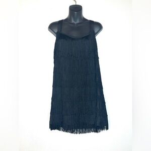 INC Black Fringe Flapper Dress Plus 1X Cocktail Party Costume Gatsby Roaring 20s